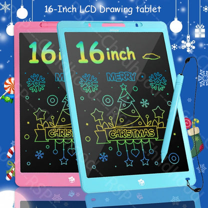 LCD Writing Tablet for Kids, 16-Inch Multicolor Erasable Drawing Board with Lock Switch, Stylus and Lanyard for Learning and Gifts
