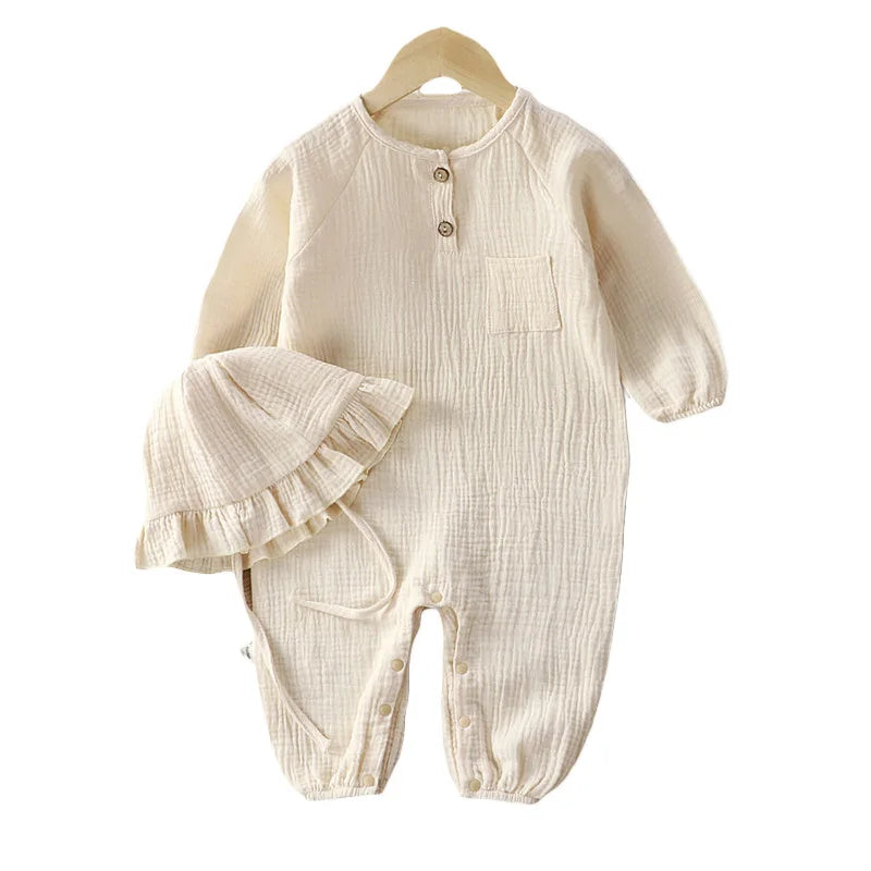 Muslin Cotton Baby Kimono Romper with Side Ties and Leg Snaps, Long Sleeve Printed Footless Jumpsuit for Boys and Girls, 0-24 Months