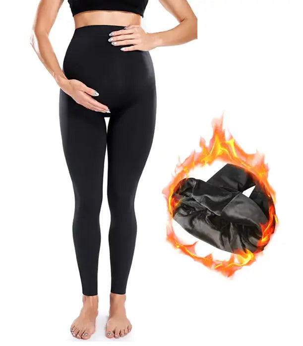 Stretch Maternity Leggings with High Waist Belly Panel, 90% Nylon and 10% Spandex Pregnancy Pants with Shorts and Thickened Style Options