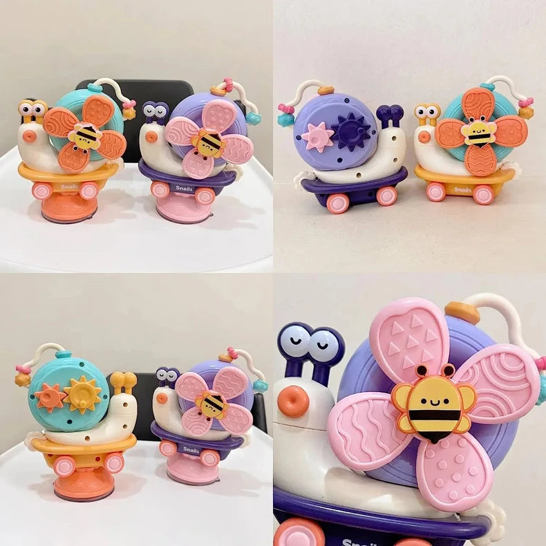 Suction Cup Snail Spinner Toy with Colorful Windmill and Wheeled Design for Supervised Sensory Play, Fine Motor Exploration and Gifting