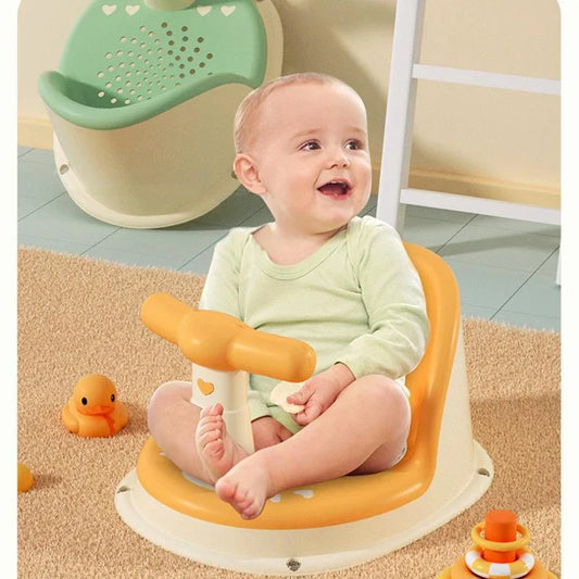 Baby Bath Chair by HOMEFISH, Portable Shower Seat with Backrest, Front Bar and Drainage Holes for Closely Supervised Bath-Time Routines