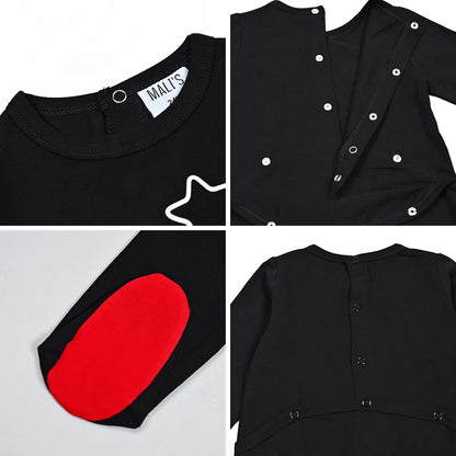 Kids Matching Pajamas with Red Cuffs and White Character Graphics, Black Sibling Outfit Styles with Two-Piece Sets, Nightgown and Footie Options