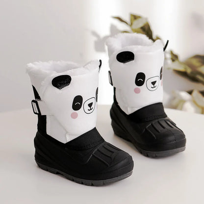 Kids Unicorn Winter Boots with Plush Trim, Gold-Tone Horn and Ear Details, Pink and White Fantasy-Themed Cold-Weather Footwear for Girls