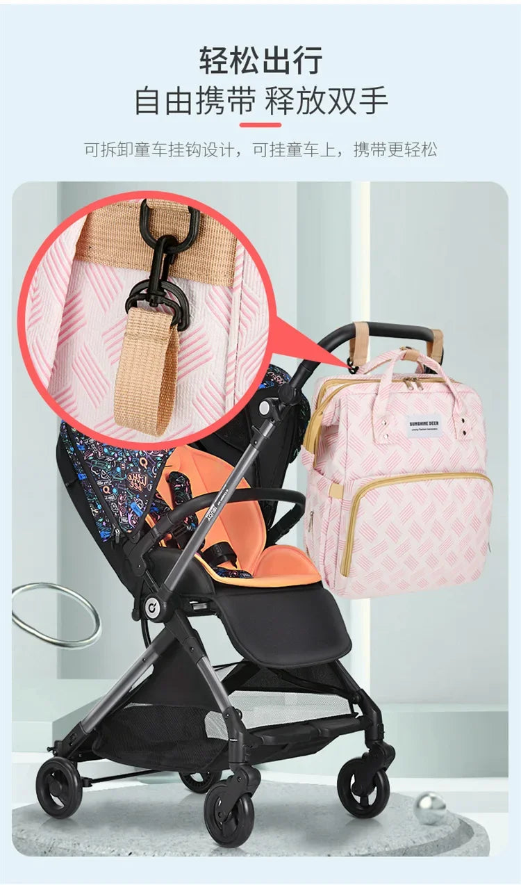 Convertible Diaper Bag Backpack with Fold-Out Changing Area and Stroller Hooks, 30 x 20 x 40 cm Baby Essentials Organizer for Parents
