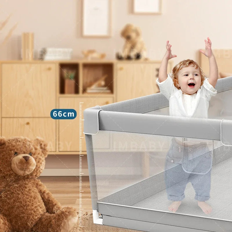 Baby Playpen with Pull Rings by IMBABY, Light Gray Mesh Activity Fence with Zippered Door and Multiple Size Options for Supervised Play