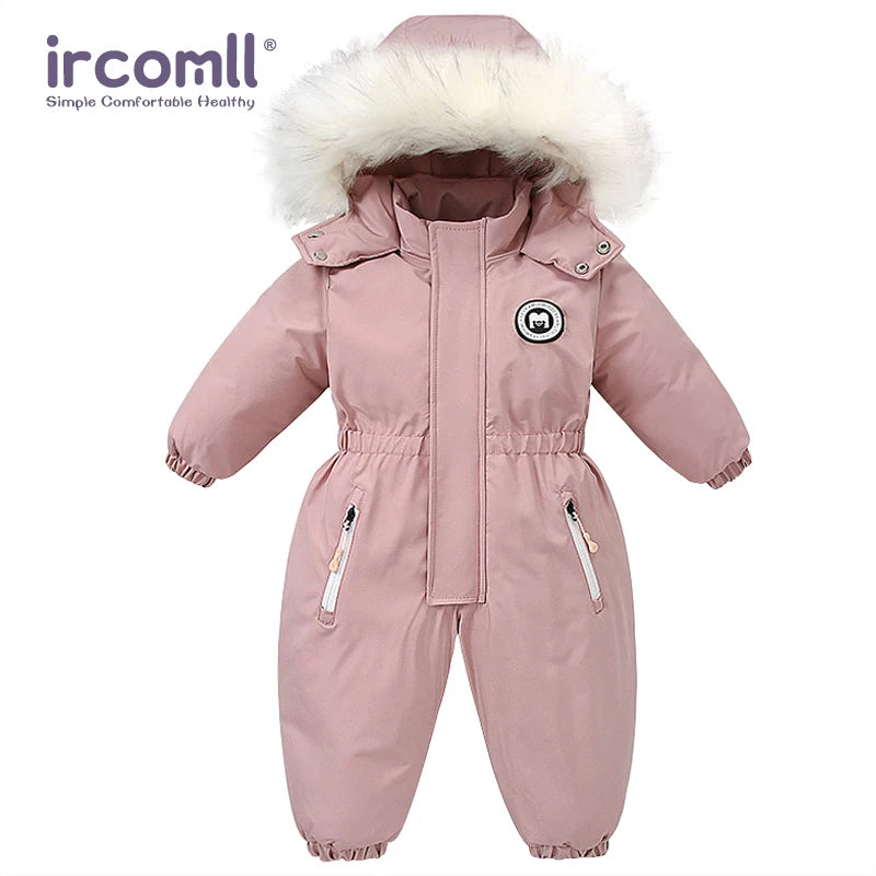 Toddler Hooded Snowsuit by Ircomll, Padded One-Piece Winter Outerwear with Plush-Look Hood Trim, Elastic Cuffs and Pockets, Sizes 18M to 4-5T