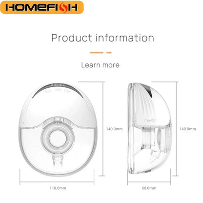 HOMEFISH Wearable Breast Pump MY-375 White 2-Piece Set with 4 Modes, 12 Adjustable Levels, 1200mAh Rechargeable Battery and Type-C Charging