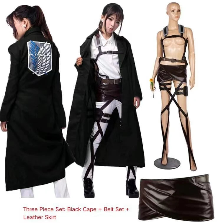 Attack on Titan Cosplay Costume with Recon Corps Jacket, Cloak and Harness Belt Options for Anime Conventions, Halloween and Character Dress-Up