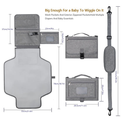 Diaper Changing Clutch with Foldout Baby Mat and Storage Pockets, 3-in-1 Portable Waterproof Changing Pad for Everyday Outings