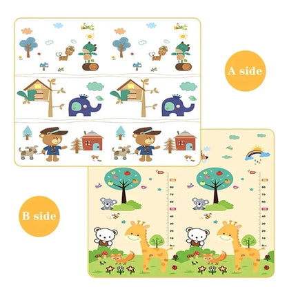 Double-Sided Baby Floor Mat with Animal and Scene Prints, Foldable Foam Crawling Rug in Five Size and Thickness Options for Supervised Play