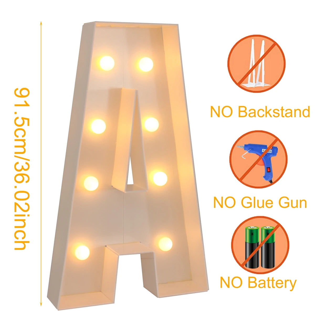 Giant Marquee Letter Frame Box, 91.5cm LED Light-Style Alphabet Display for DIY Names, Baby Showers, First Birthdays and Wedding Party Decor