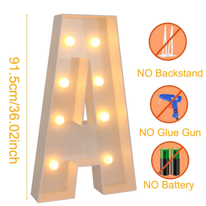 Giant Marquee Letter Frame Box, 91.5cm LED Light-Style Alphabet Display for DIY Names, Baby Showers, First Birthdays and Wedding Party Decor