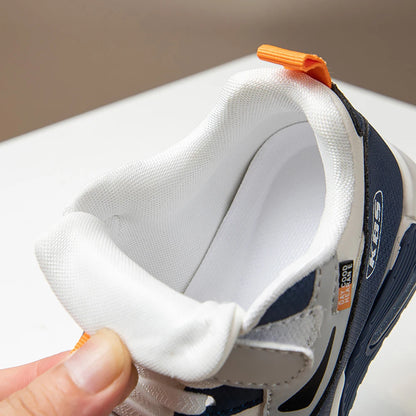 Color-Block Kids Running Shoes with PU Leather Upper, Soft Rubber Sole and Strap Closure for Boys and Girls, School Days and Outdoor Play