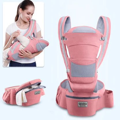 Hip Seat Baby Carrier with Padded Shoulder Straps, Wide Waist Belt and Zippered Storage Pocket, Babywearing Gear in Solid and Floral Color Options