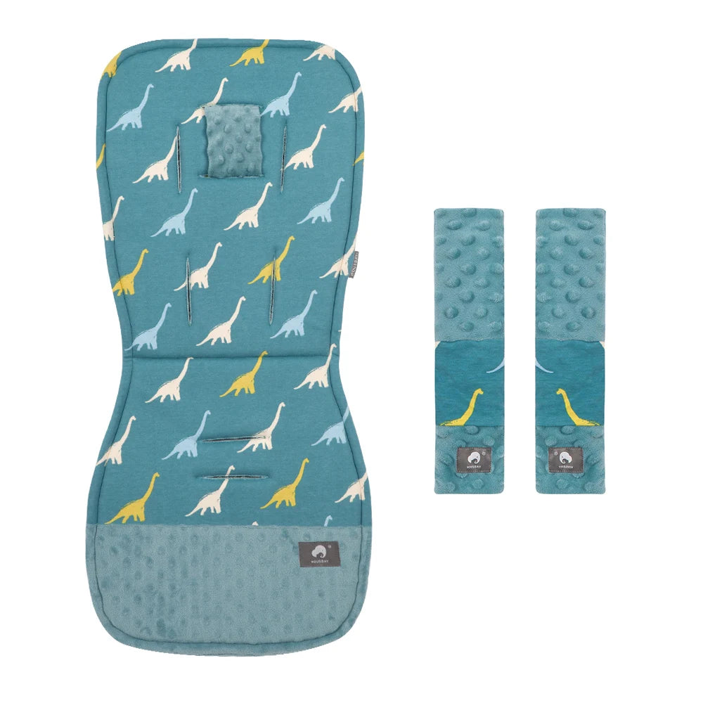 Stroller Liner and Harness Cover Set, Soft Printed Seat Cushion with Matching Strap Pads and Textured Panels in Five Decorative Print Options