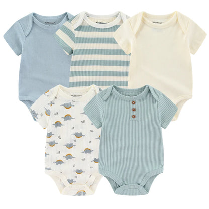 Baby Bodysuit Multipack with Cartoon Prints, Kiddiezoom 5 Short Sleeve One-Piece Outfits with Snap Closures for Boys and Girls, 3M-12M