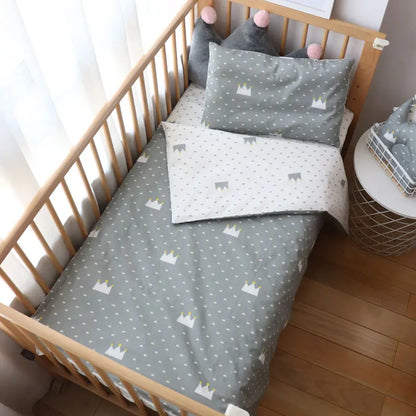 Cotton Toddler Bedding Set, 3-Piece Printed Duvet Cover and Pillowcase with Flat Sheet or Mattress Cover, Kids Room Bed Linens