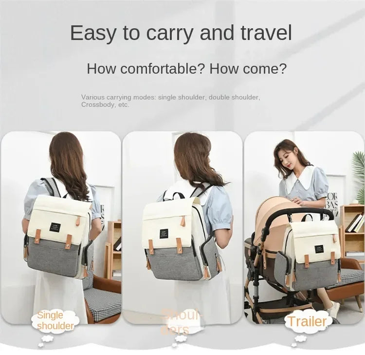 Flap-Top Diaper Backpack with Front Storage Pockets, Two Stroller Hooks and 53 x 34 cm Changing Mat for Baby Essentials and Everyday Parent Outings