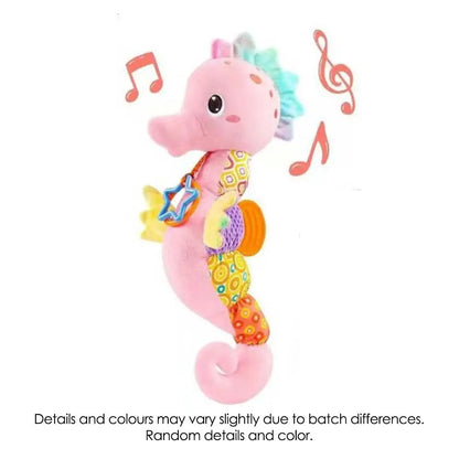 Plush Seahorse Baby Rattle with Crinkle Sounds, Colorful Patterned Panels and Soft Animal Design for Supervised Sensory Play and Baby Shower Gifts
