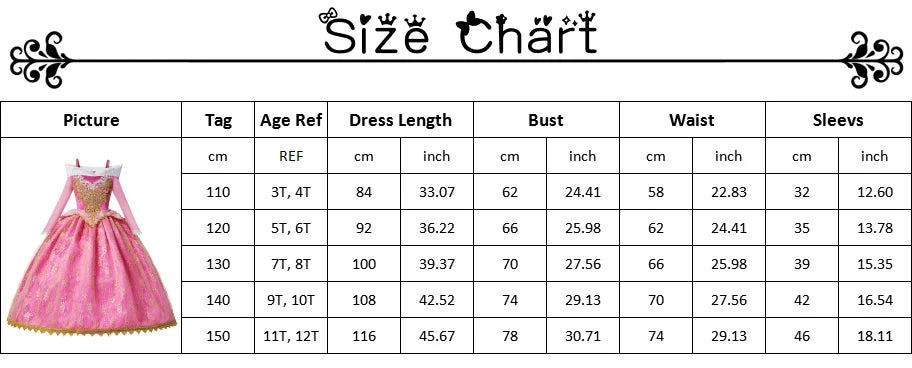 Pink Princess Costume Dress for Girls with Gold-Tone Detailing and Long Sleeves, Aurora-Inspired Party Dress-Up with Selectable Bundle Options