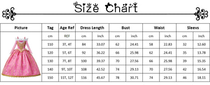 Pink Princess Costume Dress for Girls with Gold-Tone Detailing and Long Sleeves, Aurora-Inspired Party Dress-Up with Selectable Bundle Options