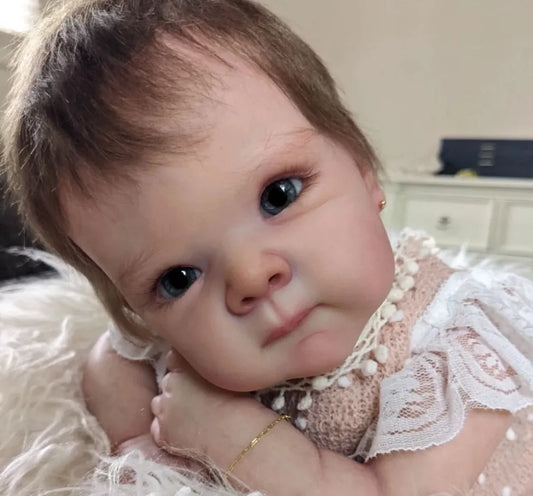Painted Reborn Doll Kit, 18-Inch Bettie with Blue Eyes and Hand-Rooted Hair, Vinyl Head, Full Arms and Legs, Cloth Body for DIY Assembly
