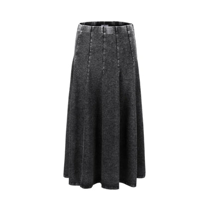 Denim Panel Pleated Skirt for Girls, Teens and Women, Washed Blue and Gray Cotton Styles with Black Jersey Option for Everyday Casual Outfits