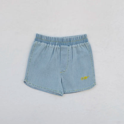 Light Blue Denim Sibling Outfits, Cotton Boys Shirts and Shorts, Girls Dresses and Skirts, Baby Rompers and Overalls for Matching Family Looks