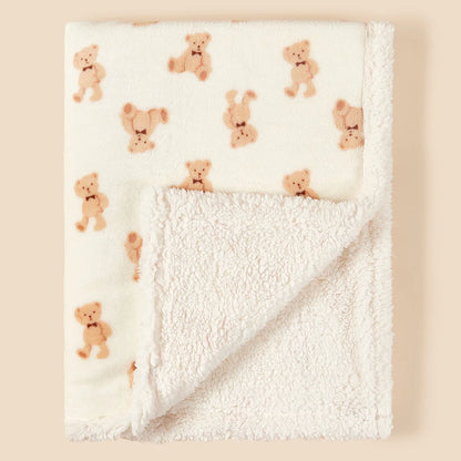 Plush Baby Blanket with Teddy Bear Print and Fleece-Style Reverse, Cozy Winter Wrap for Supervised Cuddles and Baby Shower Gifts