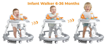Baby Walker Activity Center in White, 4-in-1 Play Design with 3 Frame Height Settings, 5 Seat Adjustments and Wheeled Base for Indoor Use