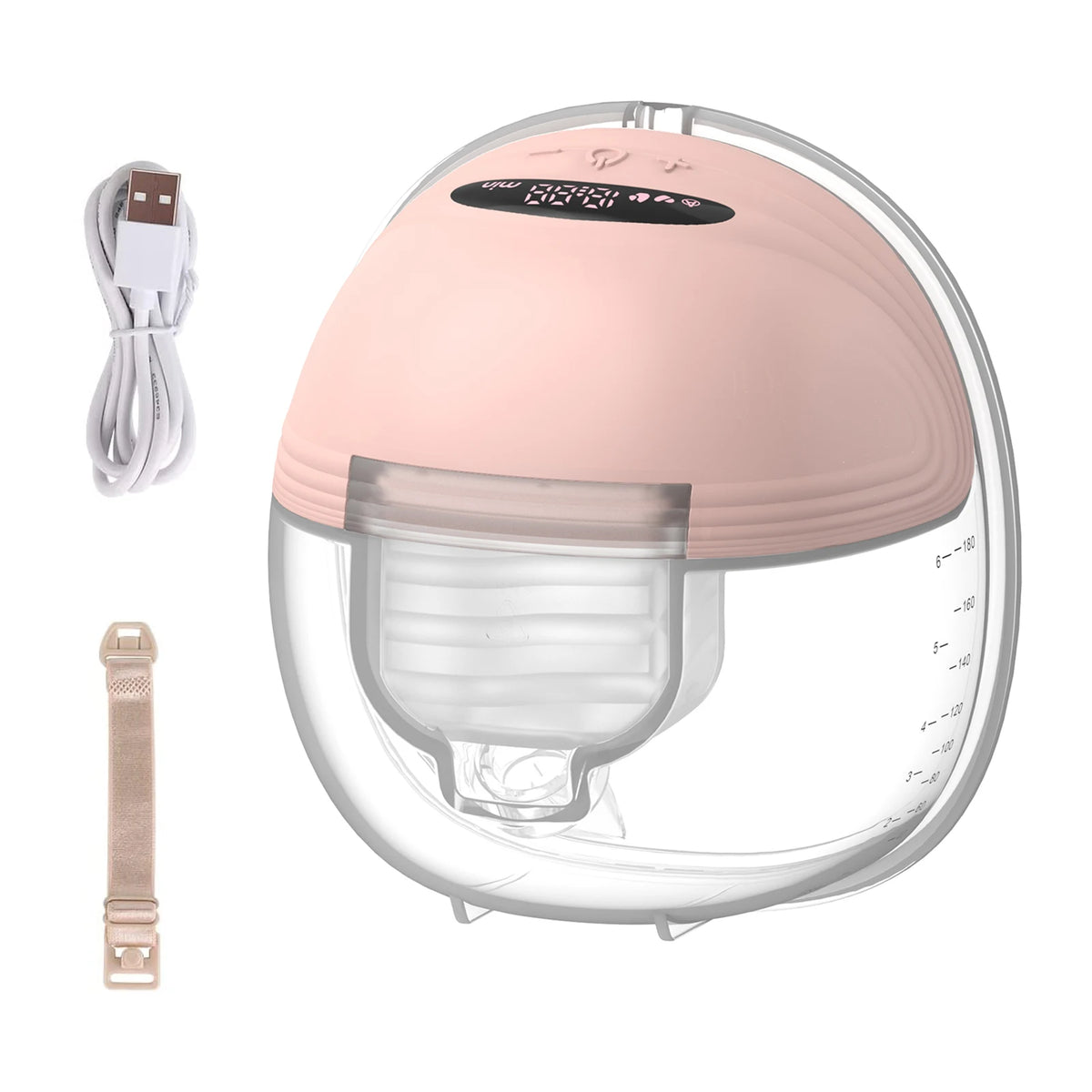 Hands Free Breast Pump in Pink, Portable Wearable Electric Milk Collector with Charging Cable and Bra Adjustment Buckle, Single or Double Options