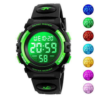 Kids Digital Sports Watch, SKMEI LED Chronograph Wristwatch with 5Bar Water Resistance, Round Display and PVC Buckle Strap for Boys and Girls