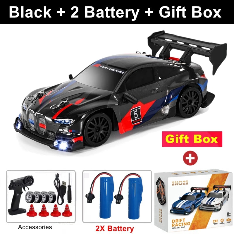 RC Drift Racing Car with 4WD, 2.4GHz Proportional Remote Control, LED Lights and Replaceable Racing and Drift Tires for Kids and Adults