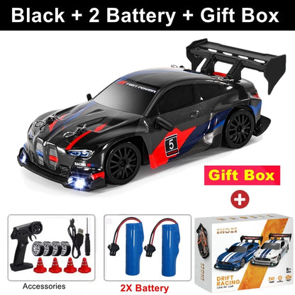 RC Drift Racing Car with 4WD, 2.4GHz Proportional Remote Control, LED Lights and Replaceable Racing and Drift Tires for Kids and Adults