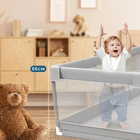 Large Baby Activity Playpen by IMBABY, Light Gray Mesh Play Yard with 150 x 180 cm and 180 x 200 cm Options for Supervised Floor Play
