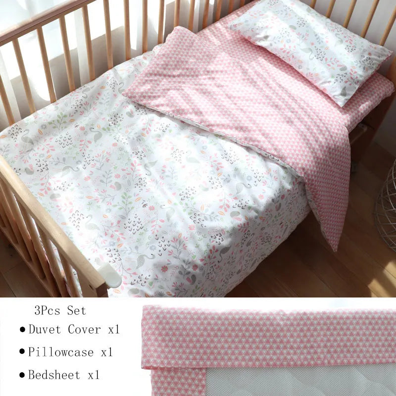 Cotton Toddler Bedding Set, 3-Piece Printed Duvet Cover and Pillowcase with Flat Sheet or Mattress Cover, Kids Room Bed Linens