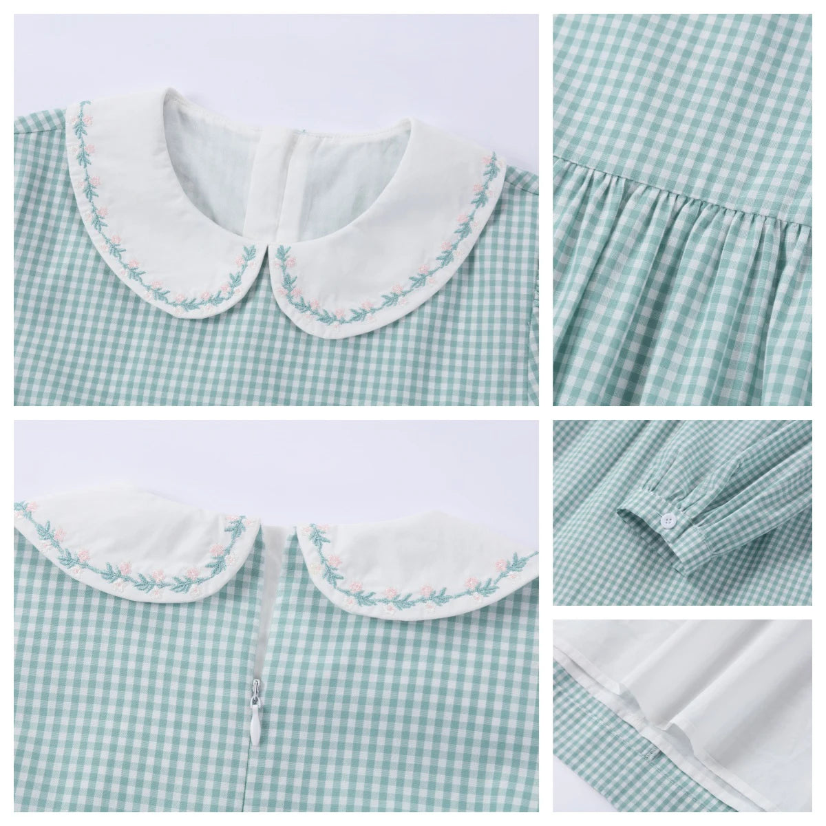 Sage Green Gingham Kids Outfits with Cotton Girls Dress and Baby Romper Options, Lyocell Knit Layers and Boys Separates for Sibling Family Photos