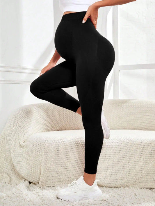 Over Belly Maternity Leggings with High Waist, Knitted Pregnancy Pants in a Fitted Ankle-Length Style for Everyday Outfits and Casual Layering