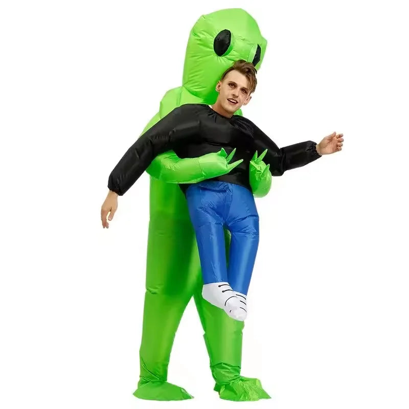 Carry-Me Alien Inflatable Costume for Kids and Adults, Green Abduction Illusion Suit with Fan and Battery Case for Halloween Parties and Stage Shows