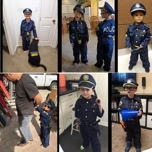 Kids Police Officer Costume Set with Shirt, Pants, Hat and Pretend Play Accessories for Halloween, Career Day and Dress-Up Parties