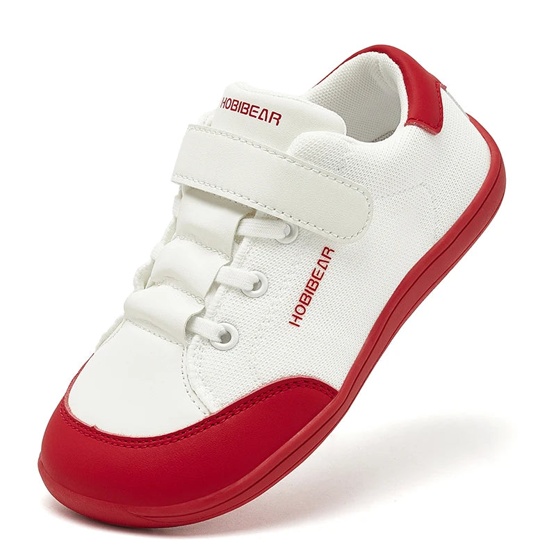 Kids Colorblock Barefoot Sneakers by HOBIBEAR with Breathable Mesh, Wide Toe Box, Zero-Drop Design and Easy Strap for Everyday Walking