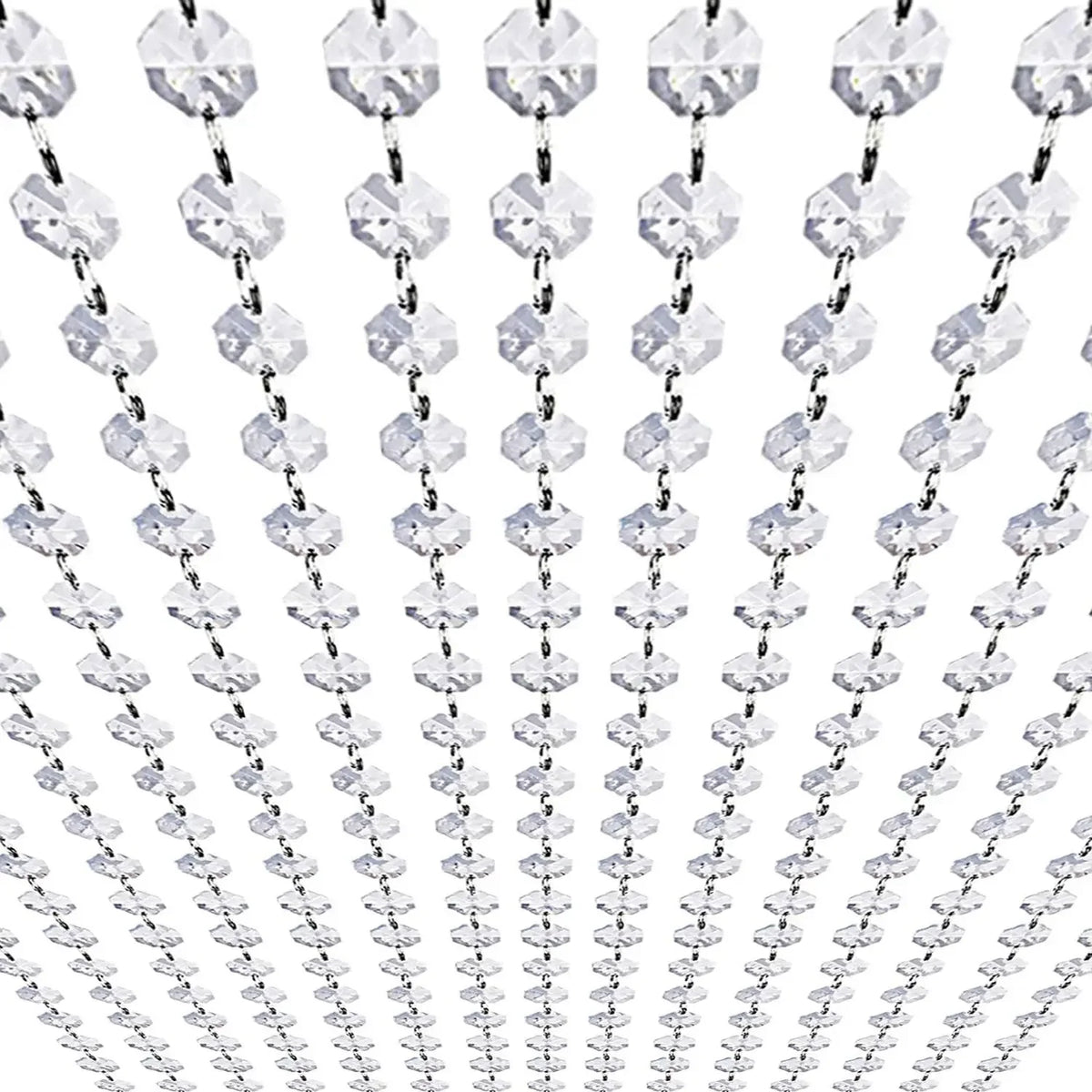 Clear Acrylic Bead Garland Strands with 14mm Octagon Gems and Adjustable Rings, Hanging Crystal-Look Chains for Wedding, Birthday and Holiday Decor