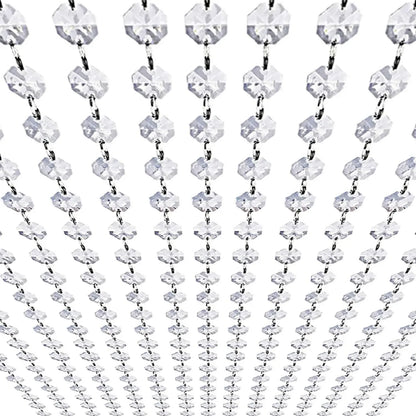 Clear Acrylic Bead Garland Strands with 14mm Octagon Gems and Adjustable Rings, Hanging Crystal-Look Chains for Wedding, Birthday and Holiday Decor