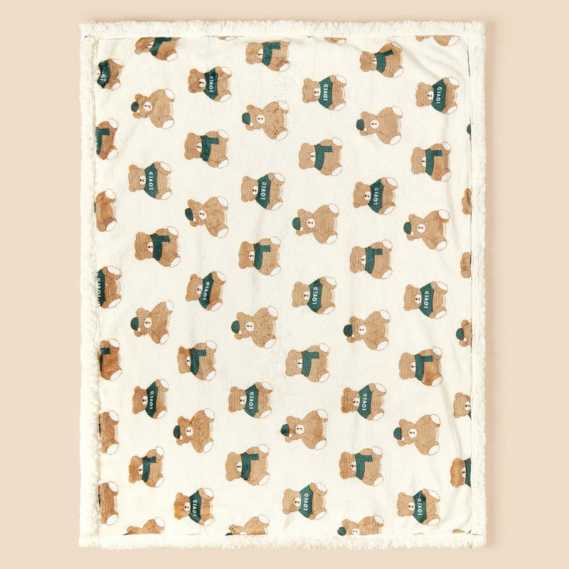 Plush Baby Blanket with Teddy Bear Print and Fleece-Style Reverse, Cozy Winter Wrap for Supervised Cuddles and Baby Shower Gifts