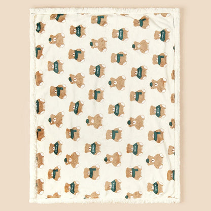 Plush Baby Blanket with Teddy Bear Print and Fleece-Style Reverse, Cozy Winter Wrap for Supervised Cuddles and Baby Shower Gifts