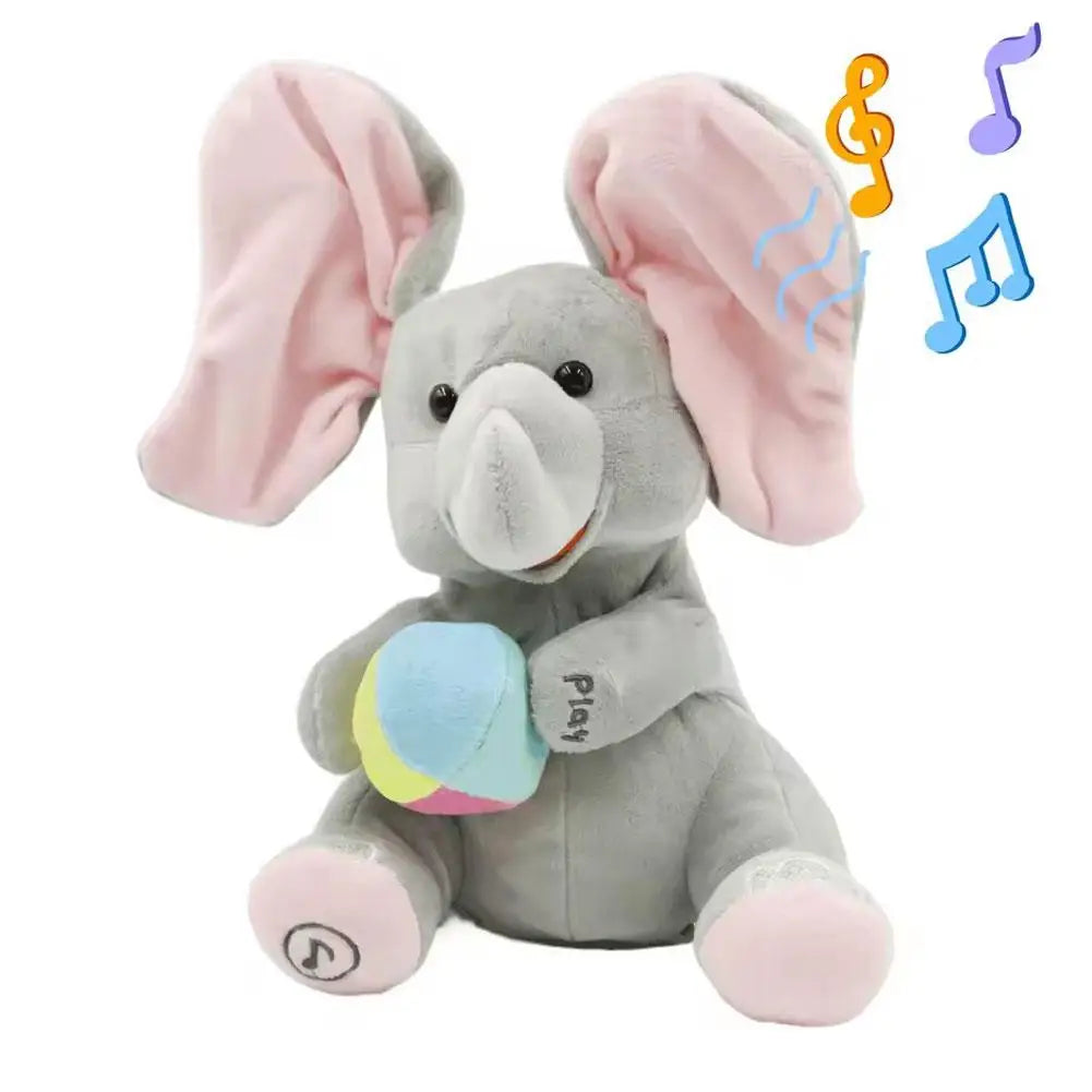Musical Elephant Stuffed Animal with Flapping Ears, 25 cm Soft Peekaboo Plush Toy with Songs for Supervised Toddler Play Over 12 Months