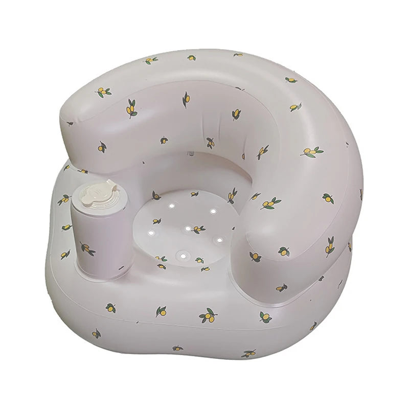 Inflatable Baby Sofa Seat with Built-In Air Pump, Portable Infant Floor Chair for Supervised Sitting and Play, Olive Flower or Bear Head