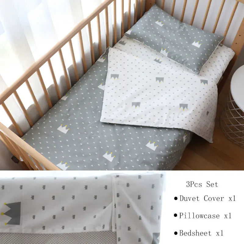 Cotton Toddler Bedding Set, 3-Piece Printed Duvet Cover and Pillowcase with Flat Sheet or Mattress Cover, Kids Room Bed Linens
