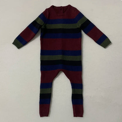 Striped Cable Knit Sibling Outfits with Dark Denim Jumper Dresses, Skirts and Pants, Coordinating Boys Girls Sweaters and Baby Romper Options