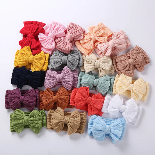 Cable Bow Baby Headbands, 20-Piece Mixed-Color Nylon Elastic Turban Headwrap Set with Textured Oversized Bows for Outfits and Supervised Photos